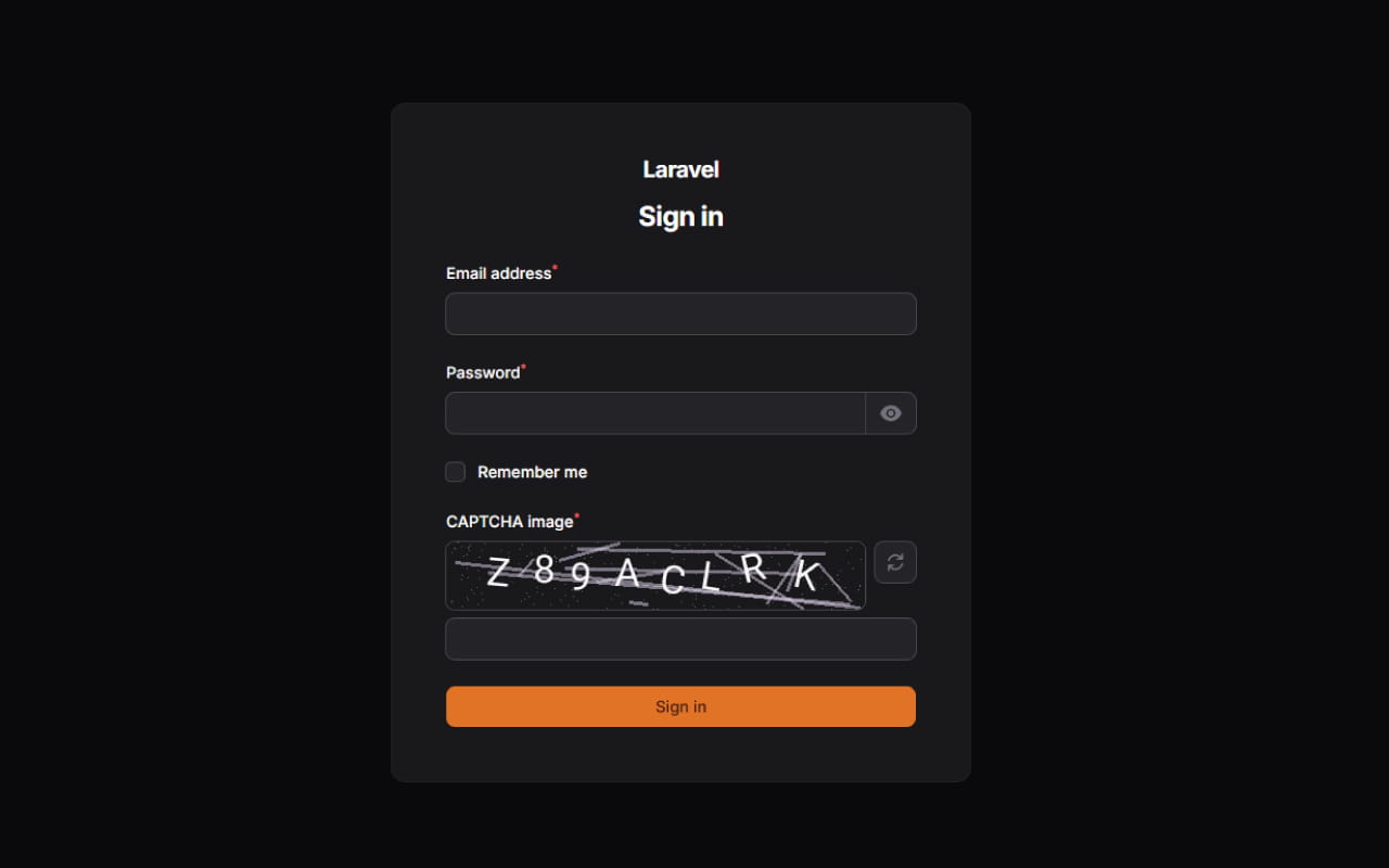 Filament login CAPTCHA (Dark)